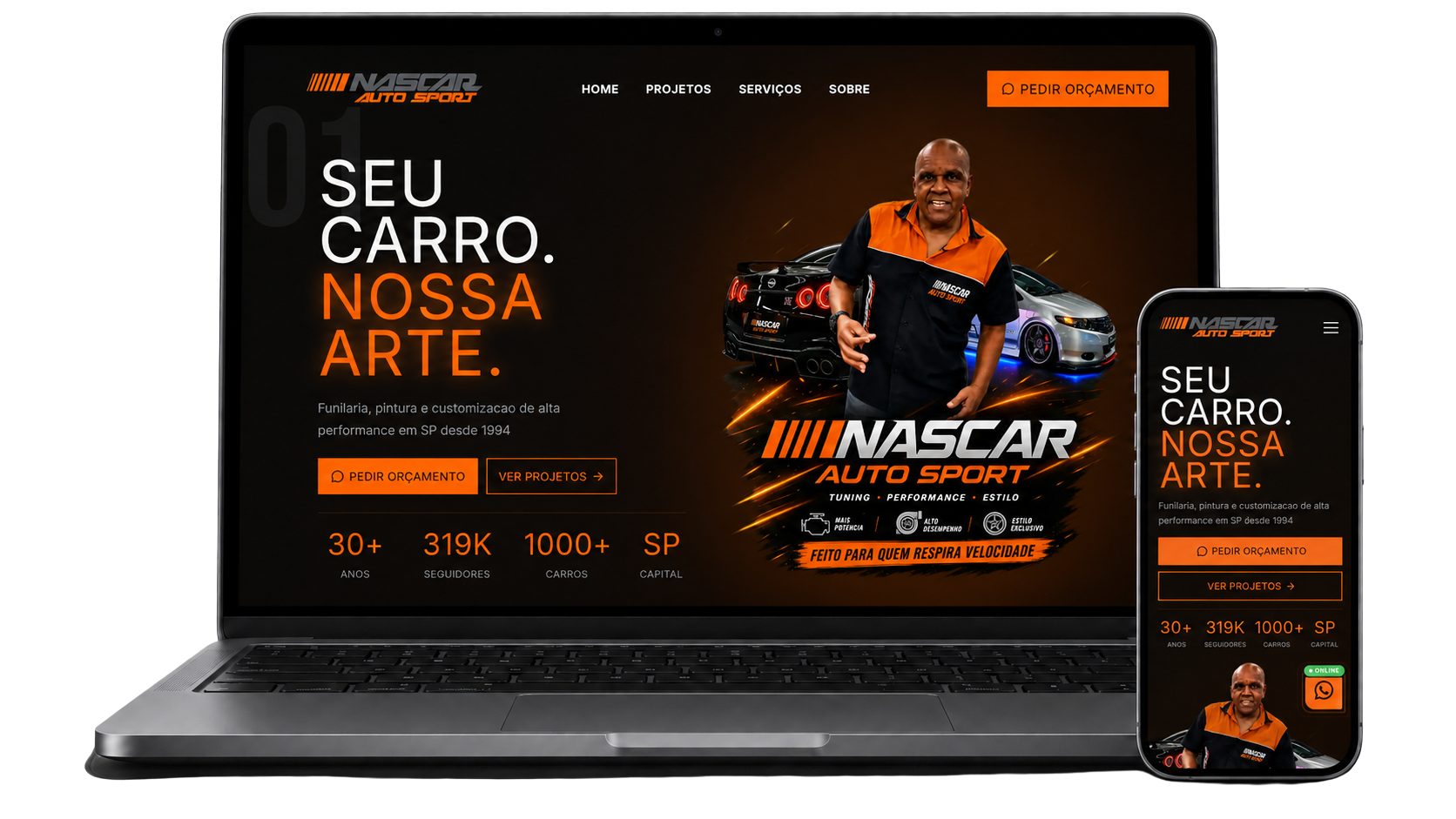 O mesmo site da NASCAR Auto Sport se adaptando entre celular e computador